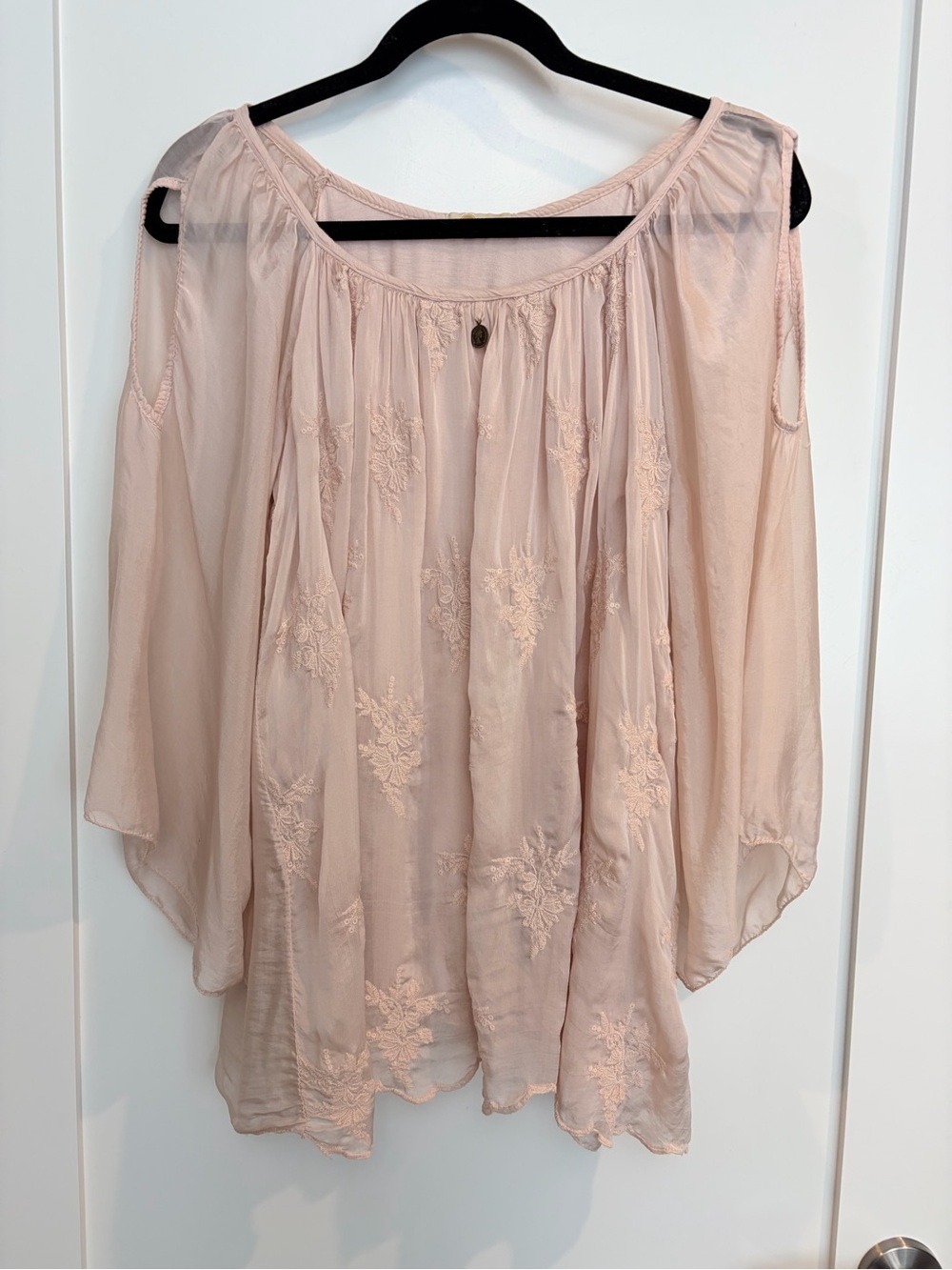 Made in Italy Blush Embroidered Cold Shoulder Boho Blouse